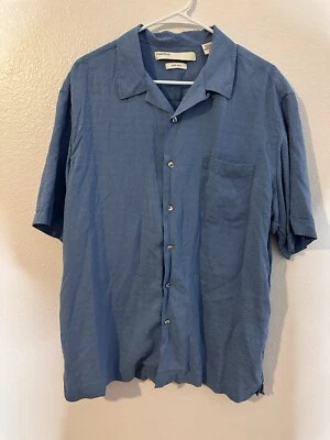 Camisa Perry Ellis 100 % seda para hombre talla XL abotonada azul diamante textura lavable Foto 1 de 4