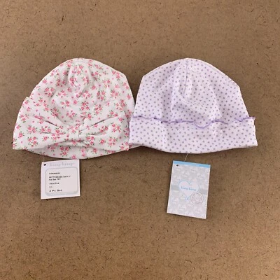 Kissy Kissy Bebé Recién Nacido Pequeño Púrpura Corazón y Rosa Floral Estampado Sombrero Paquete de 2 Nuevo con Etiquetas Foto 1 de 4
