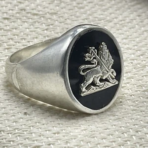 LION OF JUDAH Silver Ring Handmade Ethiopian RASTAFARI Haile Selassie Size 10,11 - Picture 1 of 4