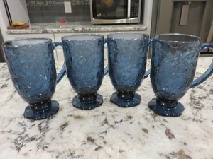 Princess House Fantasia Saphirblau Glas 6" Tassen 5288 Set/4 EUC - Bild 1 von 7