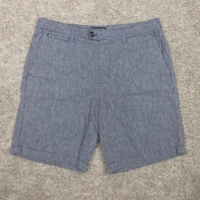 Pantalones Cortos Banana Republic Para Hombres 33 Azul Rayas Mezcla de Lino Chinos Cremallera Mosca 9" NUEVO Foto 1 de 4