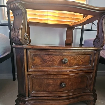 Vintage DREXEL HERITAGE  Nightstand Side Table with two Drawers and Glass Top - Image 1 of 4