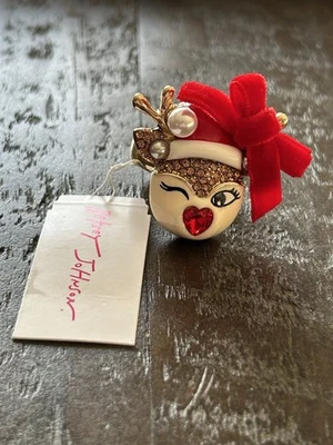 Кольцо Betsey Johnson регулируемое мигающий северный олень эластичное рождественский Санта-Клаус НОВОЕ - Изображение 1 из 4