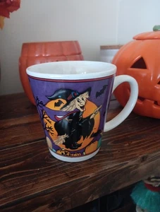 Vintage Halloween Coffee Mug Witch Pumpkins Festive Spooky Graphics  - Picture 1 of 5