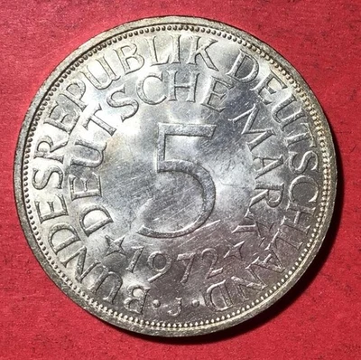 1972J Germany SILVER 5 Mark! Choice AU! Old German Coin! - Image 1 of 2