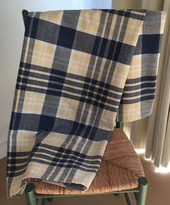 Plaid Shower Curtain by Park B Smith 100% Cotton Woven Navy/Yellow/Cream Coastal - Picture 1 of 9