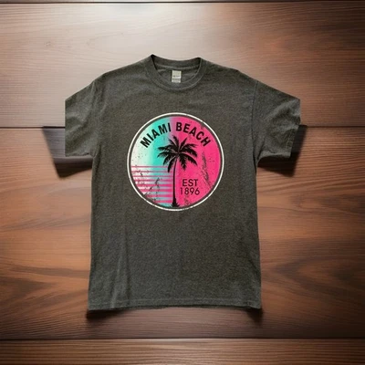 Miami Beach Florida Tourism T-shirt Men’s Dark Grey Size:Medium Preowned VG - Image 1 of 4