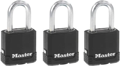 Master Lock 黑色 Magnum 钥匙式挂锁带 3 包和银色  — 第 1/4 张图片