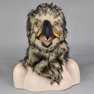 Long Fur Animals Hawk Eagle Fursuit Masks Mouth Can Open Moving Cosplay Masks - Picture 1 of 12