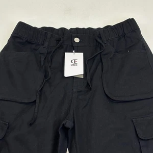 Pantalones de chándal cargo negros Casei para hombre cintura elástica cordón nuevos con etiquetas - Imagen 1 de 5