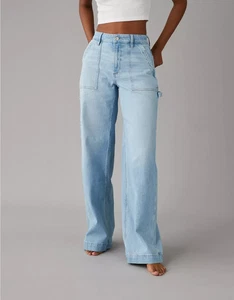 NUEVO AE American Eagle Super High Rise Suelto Pierna Ancha Jean 8 Carga Lavado Ligero - Imagen 1 de 7