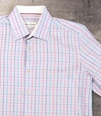 Robert Graham Est 01 розовый красный синий бирюзовый в полоску роскошное платье рубашка az 42 / 16,5 - Изображение 1 из 4