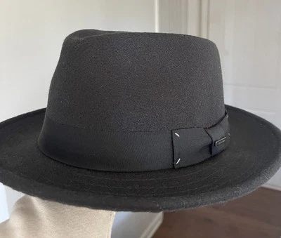 Nuevo Sombrero Dorfman Co Para Hombre Circa 1921 Negro Fedora Talla X-Grande Con Borde Negro Foto 1 de 4