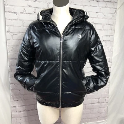 True Religion Y2K Style Urban Hip Hop Black Puffer Full Zip Hooded Coat Sz S - Image 1 of 4