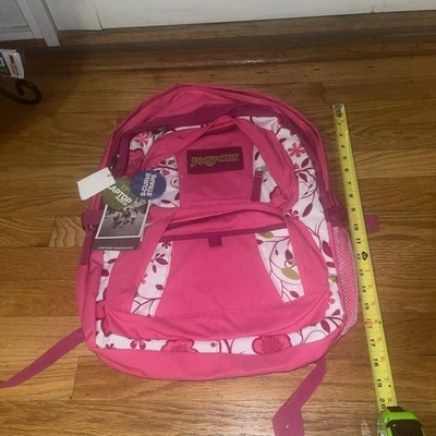 NEW JanSport Big Student Laptop Backpack Plum Violet Tree Flowers  17" x13"x7” - Image 1 of 4