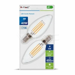 Pack 2 Bombillas LED 4W Vela de Vidrio Transparente V-tac Base E14 VT-2174 - Imagen 1 de 1