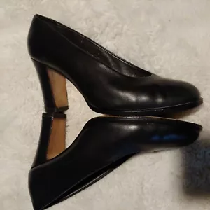 Walter Steiger Almond Toe Black Leather Pump Hand Made in Italy 39.5 - Picture 1 of 14