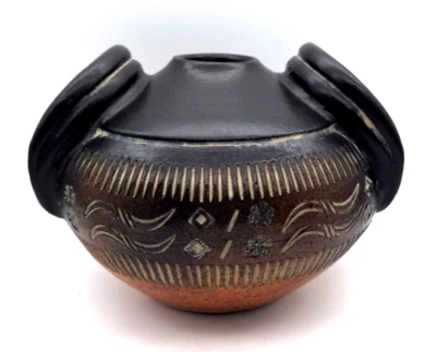 Pier 1 Südwest Stil Terrakotta Vase schwere Keramik Ton Keramik geschnitzt 10,5" - Bild 1 von 4