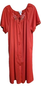 Vintage Kelly Reed Nightgown Robe Womens Large Red Embroidered Nylon Lace Sleeve - Picture 1 of 7