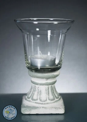 TEALIGHT  VOTIVE HOLDER ANTIQUE SHABBY CHIC HURRICANE LAMP STYLE - Image 1 of 4