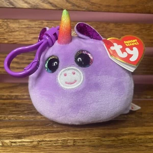 Nuovo TY Beanie Babies Mini Portachiavi Peluche Unicorno 3” Viola Morbido - Foto 1 di 5