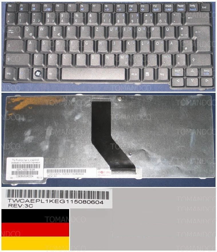 Clavier Qwertz Allemand Packard Bell EasyNote MZ35 ARGO C AEPL1KEG115-GR Noir - Image 1 of 1