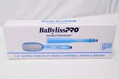 NEW BaByliss Pro Nano Titanium 1.5" Ultra Thin Flat Iron & Thermal Paddle Brush - Image 1 of 3