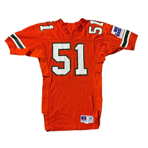 Vintage Miami Hurricanes NCAA Big East Conference #51 Game Used Jersey 48 Cover