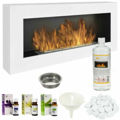 ECO+ Cheminée Bio éthanol Blanc Mat 900x400 Brûleur à Feu Eco Design + Accessoires