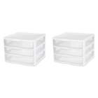 Set of 2 Sterilite Wide 3 Drawer Unit Plastic, White for crafts, office supplies