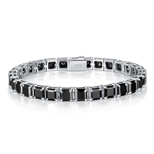 VALENTINO Bracciale Tennis Moissanite Nera Taglio Asscher Argento Sterling 925 PASS TESTER