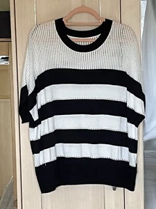 Next Short Sleeve Blue White Stripe Jumper Knit Top Size XL - Picture 1 of 5