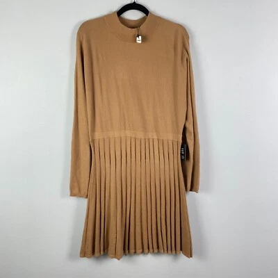 Express Pleated Open Back Long Sleeve Sweater Dress Size XL Tan Mock Neck - Image 1 of 4