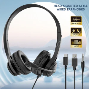 Universal Wired Headphone with Rotatable Microphone Call Center On Ear Headset - Picture 1 of 26