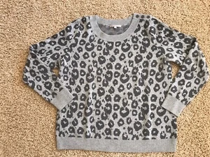 Gap Gray Animal Print Knit Wool Blend Women's XL Crew Neck Sweater - Picture 1 of 4