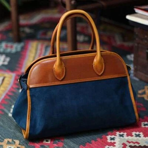 Handcrafted Italian Cowhide Leather Handbag Blue, Velvety Soft Suede Leather Dom - Picture 1 of 6