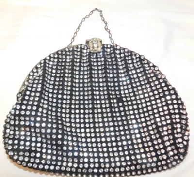 ANTIQUE JOLLES BLACK EVENING PURSE WITH AUSTRIAN CRYSTAL~5 3/8" X 6 1/2" - Image 1 of 4
