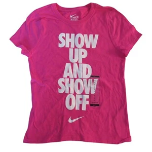 Nike Girls Active Shirt S Pink Show Up And Show Off Short Sleeve AV4226-616 NEW - Picture 1 of 3