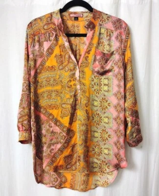 Top túnica Nikkies Threads talla mediana cachemira colorida naranja rosa boho vibrante  Foto 1 de 4