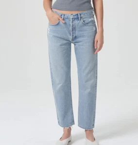 Agolde Parker Swapmeet Button Straight Jeans Blue Distress 31 10 12 New $218 19C - Picture 1 of 7