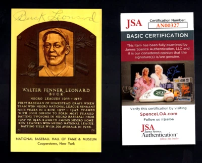 Buck Leonard Signed MLB Baseball Hall Of Fame-Autograph Plaque Postcard JSA Auto - Image 1 of 3