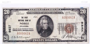 $20 1929 T1 National NOBLE Oklahoma OK ๐บ๐ธ Mega Rare! Only 1 on Census! ๐บ๐ธ - Picture 1 of 2