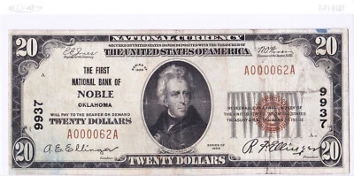 $20 1929 T1 Nacional NOBLE Oklahoma OK 🇺🇸 ¡Mega Raro! ¡Solo 1 en censo! 🇺🇸 Foto 1 de 2