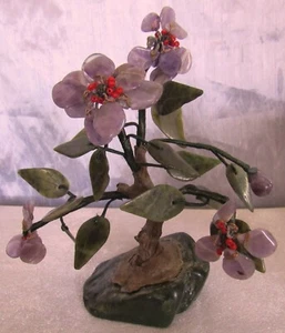 VINTAGE SEMI PRECIOUS GEMSTONE FLOWER LEAF BONSAI TREE 4-1/4" - Picture 1 of 5