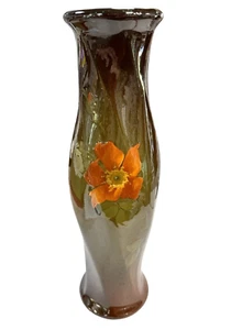 JB OWENS ART POTTERY TALL BROWN VASE WITH FLOWERS - Picture 1 of 12