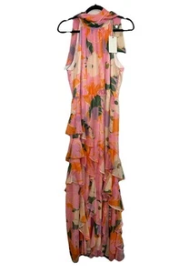 NWT Alex Marie Sail Into Summer Nina Halter Dress Ruffled Pink Maxi Length 14 - Picture 1 of 23