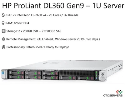 HP ProLiant DL360 Gen9 – Dual Xeon , 28 Cores , 2 x 200GB SSD + 1.8TB HDD ! - Image 1 of 4