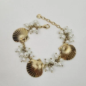Pulsera Talbot Imitación Perla Concha Marino Tono Dorado Ajustable Playa Mar Océano - Imagen 1 de 13