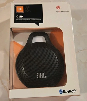 JBL CLIP ORIGINAL PORTABLE BLUETOOTH SPEAKER, BLACK (JBLCLIPBLKAM) SEALED - Image 1 of 4