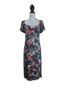 Roxy Dress Womens M Blue Midi Soul Values Tropical Floral Short Sleeve Beach - Picture 1 of 11